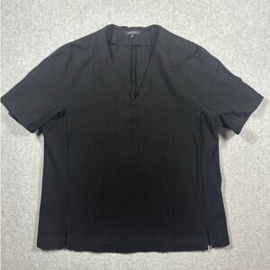 Lafayette 148 Blouse Top Women's Size Medium Black Short Sleeve V-Neck Polyester